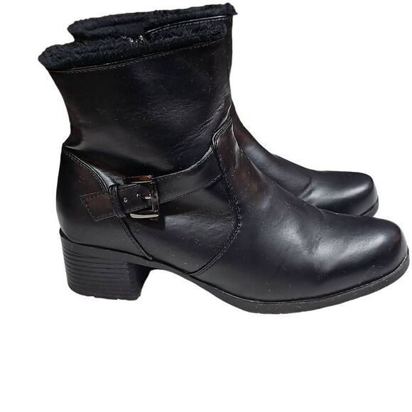 Khombu Women's Black Side Zip Buckle Faux Fur Lining Heeled Ankle Boots Size 9 - Picture 2 of 14